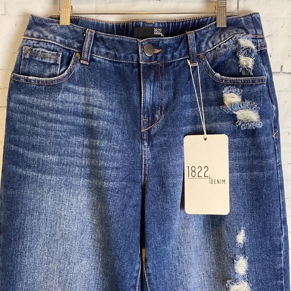 1822 DENIM Minna Distressed Straight Leg Jeans No Gap Waistband Baggy Loose NWT - Picture 2 of 16